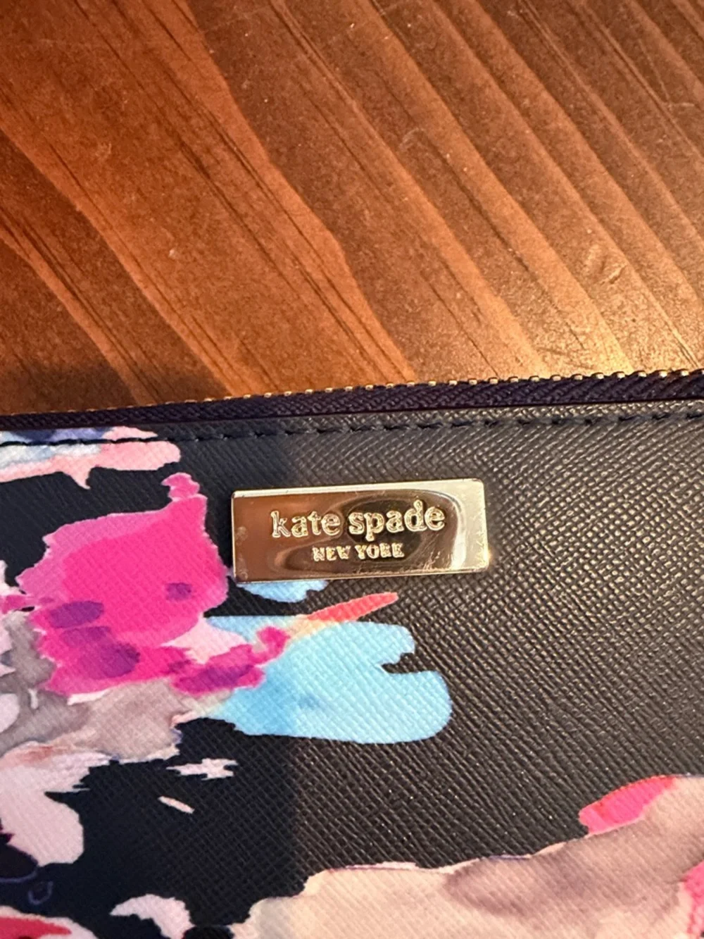 kate spade Black Wallet with Pink, Red & Blue Abstract Floral Print